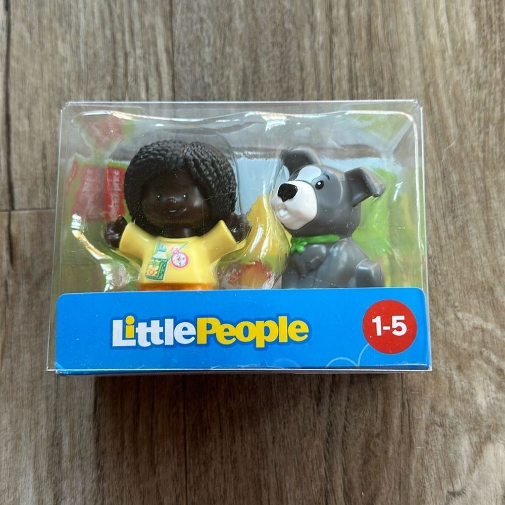 New in Box Fisher Price Little People African American Girl and Grey Dog